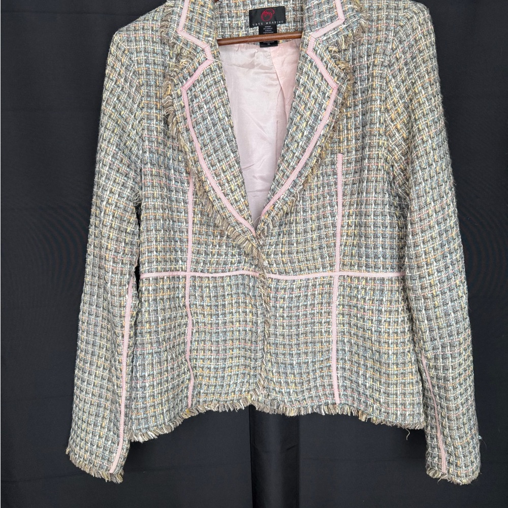 True Meaning Multicolor Tweed Blazer with Pink Accents